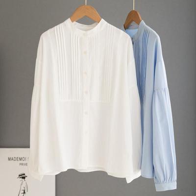 立领纯棉白衬衫女日系学院风