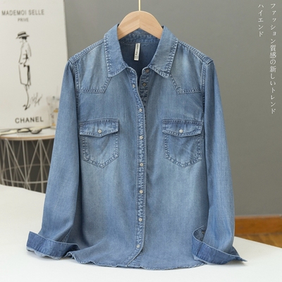 天丝牛仔衬衫外贸垂感好不易皱