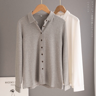 出口外贸高端女装秋冬灰色加绒衬衫长袖设计感小众百搭衬衣打底衫