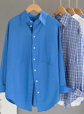 高级感轻奢克莱因蓝纯棉衬衫女设计感小众显白上衣宽松休闲外套