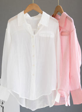 轻奢高级感纯苎麻白色衬衫女薄款慵懒风防晒上衣外套夏季新款衬衣