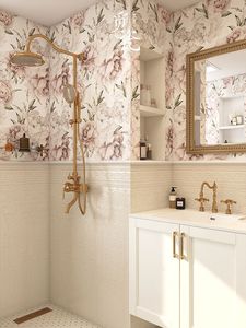 法式复古卫生间墙砖海基布奶油白仿墙纸瓷砖全瓷艺术花片300x1200