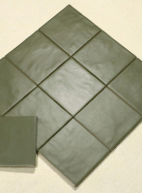 法式复古珍珠釉墨绿色小方砖厨房卫生间吧台背景墙手工砖125X125