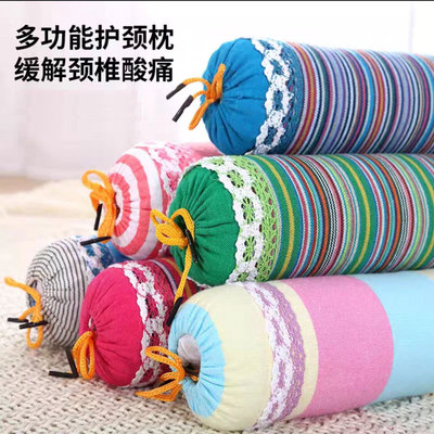 老粗布荞麦皮颈椎枕头芯决明子圆柱枕纯棉圆形牵引枕可拆洗糖果枕