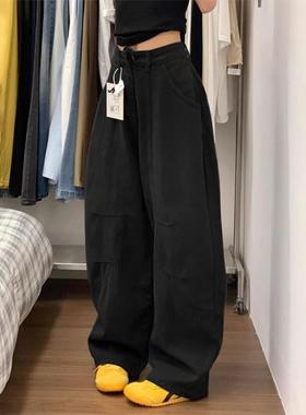 美式黑色廓形弯刀牛仔裤女春秋新款高腰宽松阔腿显瘦直筒拖地裤子