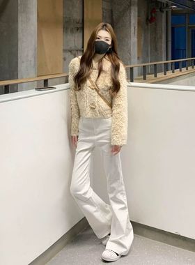 美式白色辣妹微喇叭牛仔裤女春秋季新款弹力修身高腰显瘦宽松拖地