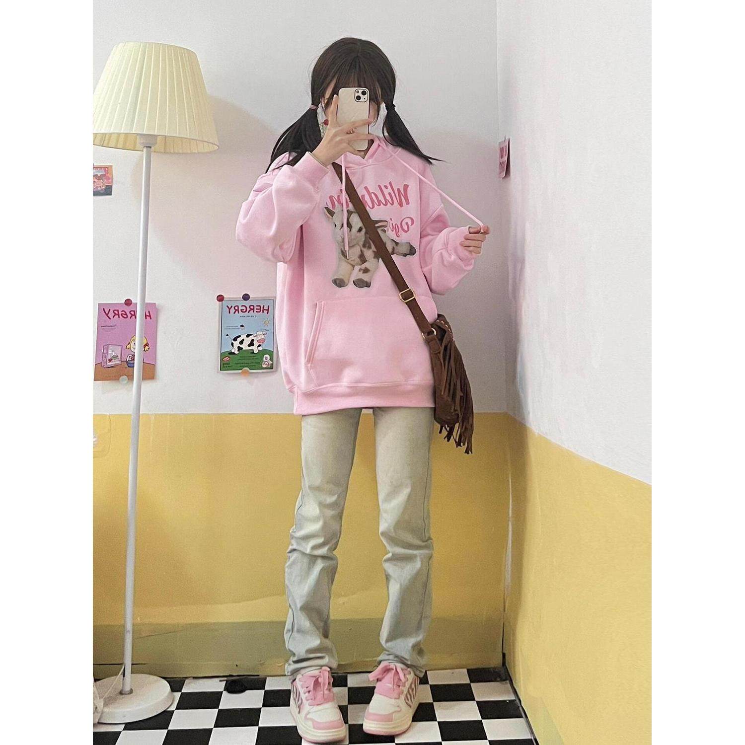 美式复古水洗黄泥牛仔裤女春秋高腰新款显瘦窄版直筒潮牌高街裤子