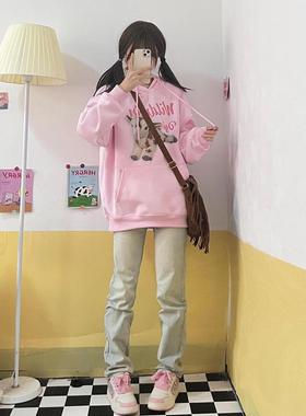 美式复古水洗黄泥牛仔裤女春秋高腰新款显瘦窄版直筒潮牌高街裤子