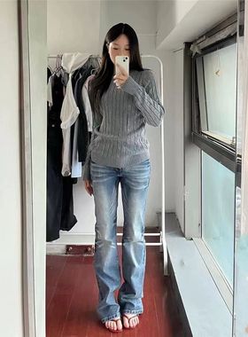 美式复古牛仔裤女春夏季新款弹力修身显瘦百搭宽松低腰显瘦直筒裤