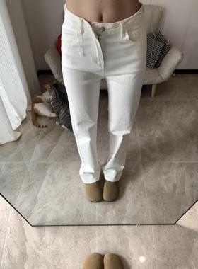 美式白色牛仔裤女春秋烟管新款高腰宽松直筒显瘦弹力辣妹拖地裤子