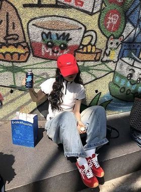 美式复古弯刀阔腿牛仔裤春秋水洗高腰镰刀潮流宽松显瘦拖地裤ins