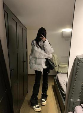 美式修身辣妹口袋工装微喇牛仔裤女春秋新款低腰显瘦弹力拖地长裤