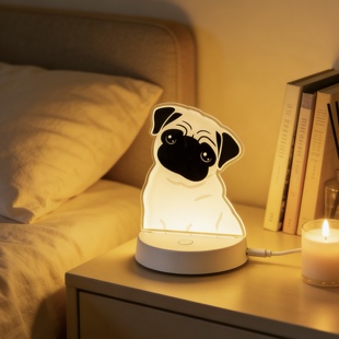 巴哥犬小夜灯可爱狗狗床头氛围灯卧室夜灯礼物创意灯儿童房伴睡灯