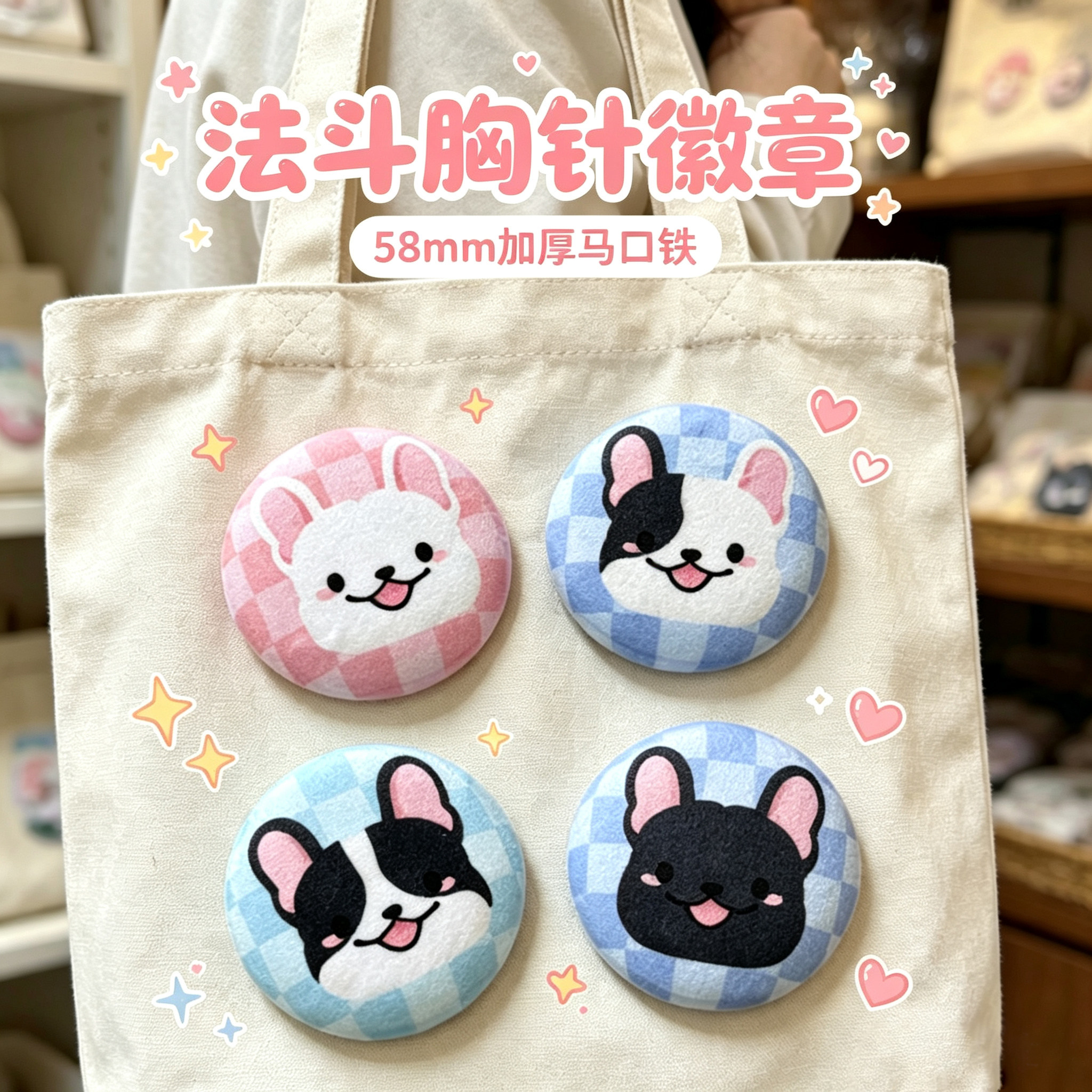 原创法斗加厚毛绒吧唧徽章斗牛犬宠物周边可爱小狗胸针创意卡通