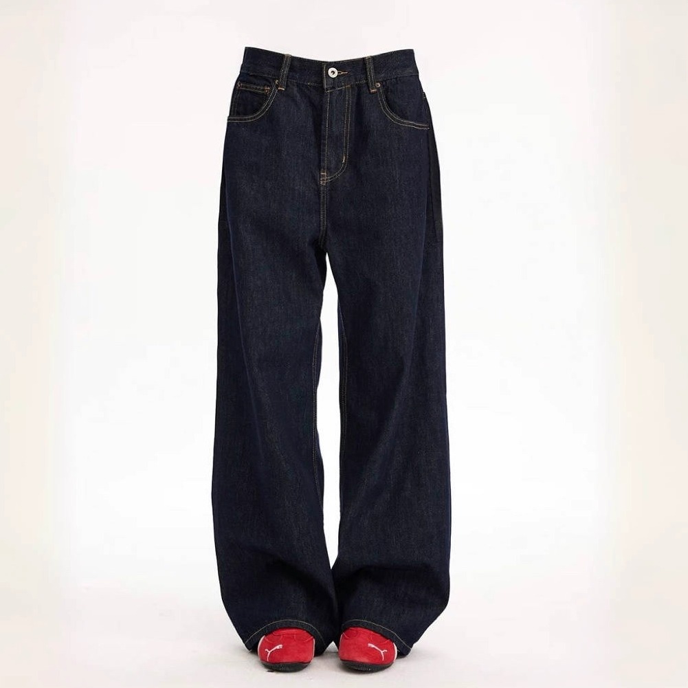 13盎司复古原牛宽松直筒A字牛仔裤长裤男女 cleanfit