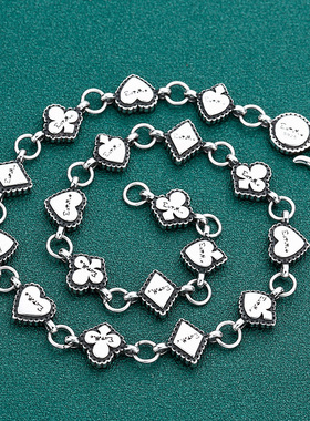 S925纯银女款桃心扑克牌项链