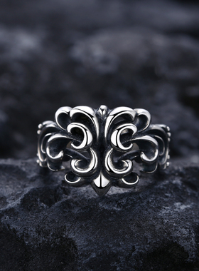 男S925纯银复古燕尾花开口戒指
