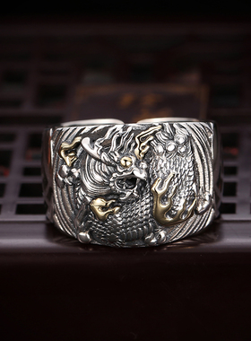 纯银男士个性霸气宽版S925龙头