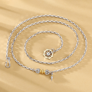 新款925纯银镀白金玫瑰金分色金刚杵法轮个性项链国风首饰定制挂