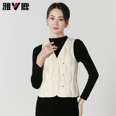 雅鹿双排扣百搭短款V领修身马夹