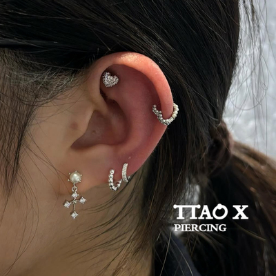 TTAO X 甜酷风 爱心蝴蝶结珍珠锆石耳圈耳骨钉耳环防过敏穿孔耳饰