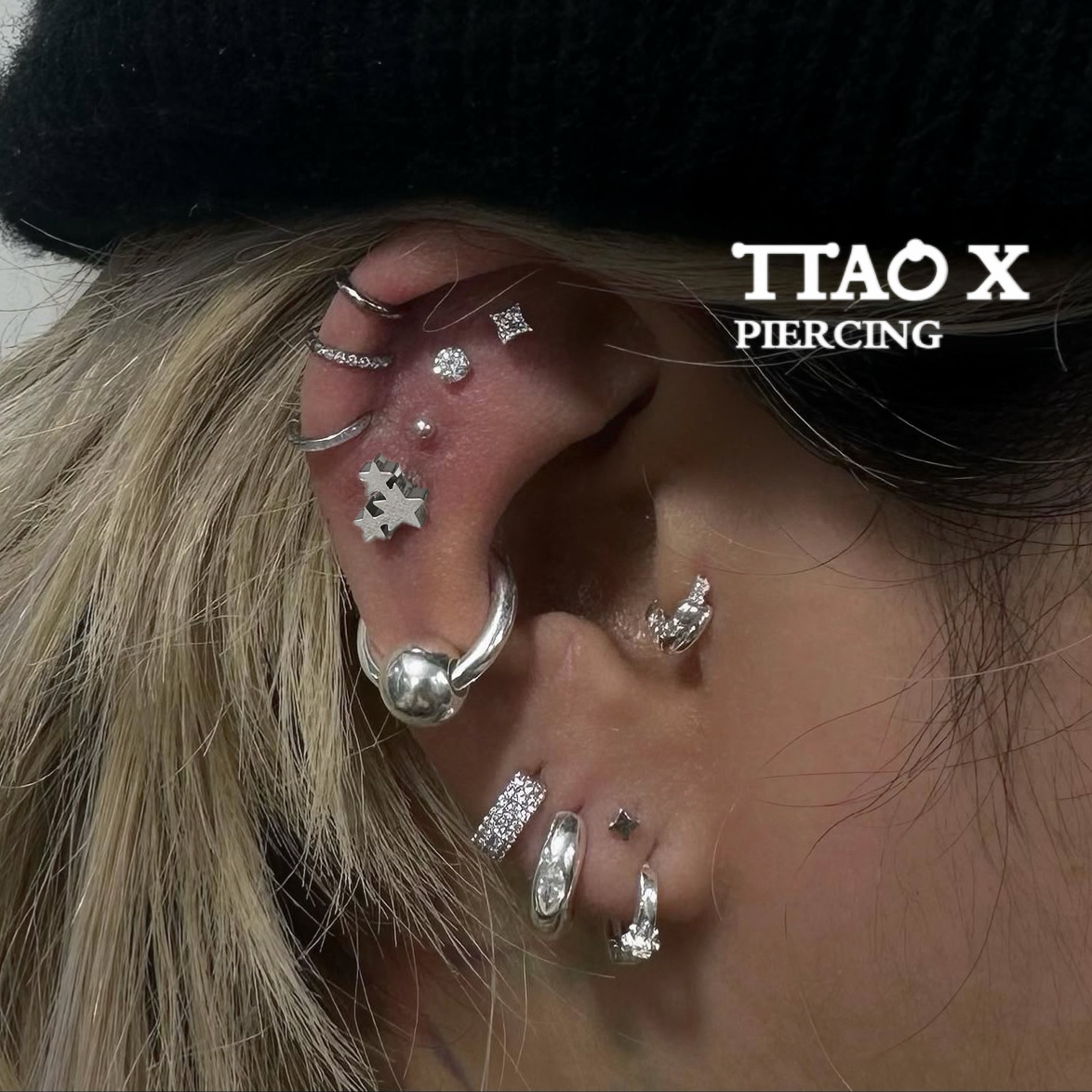 TTAO X 甜酷风 金属五角星锆石耳圈耳骨圈耳钉耳饰防过敏