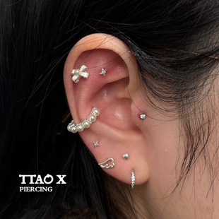 TTAO X 甜酷风 珍珠十字星锆石耳骨钉不褪色防过敏耳钉耳饰饰品
