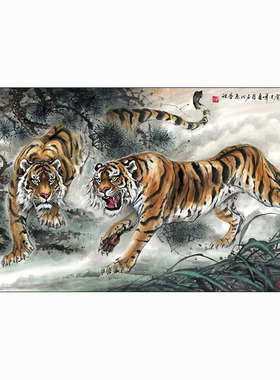 新中式国画字画动物走兽画客厅餐厅沙发背景墙装饰画老虎八面威风