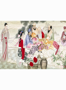 国画人物画宣纸字画客厅餐厅沙发背景墙装饰画挂画蟠桃会八仙贺寿