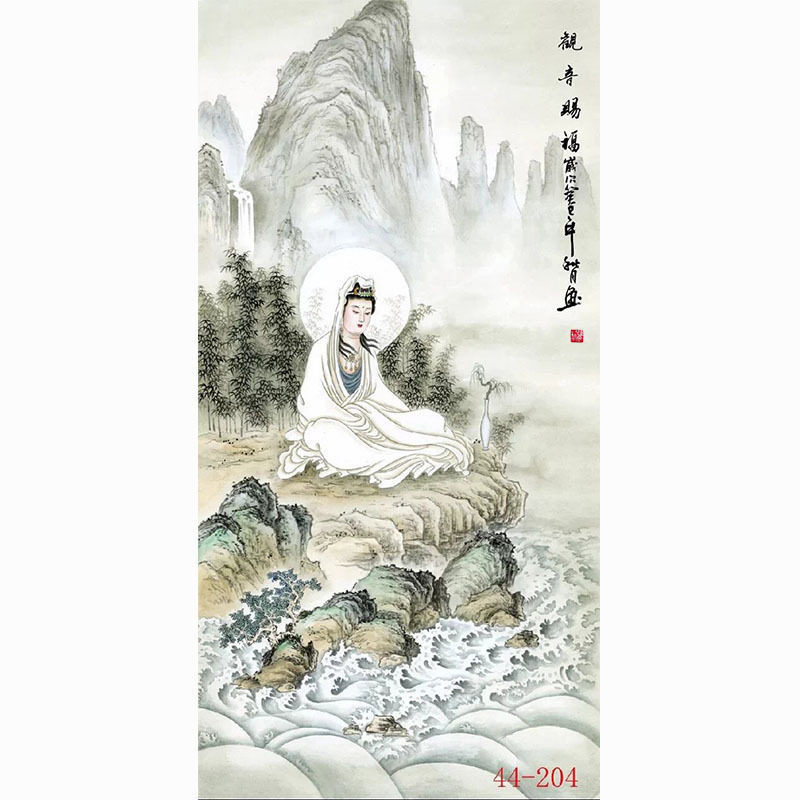 国画人物画高清字画客厅餐厅沙发背景墙装饰画挂画南海观音赐福图