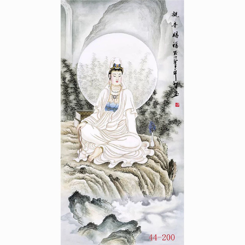 国画人物画高清字画客厅餐厅沙发背景墙墙面贴画挂画观音赐福图