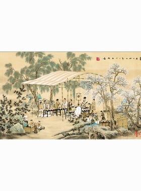 国画人物画高清字画酒店餐饮火锅墙壁画墙面贴画挂画文人墨客对弈