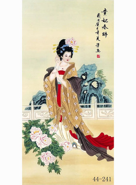 国画人物画绢布字画客厅餐厅沙发背景墙墙面贴画挂画四美图杨贵妃