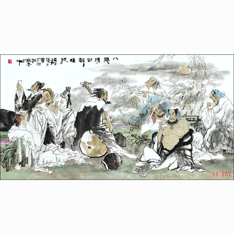 国画人物画高清字画客厅餐厅沙发背景墙墙面贴画挂画瑶池八仙醉酒