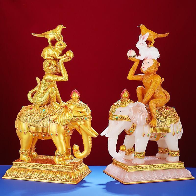 和睦四瑞摆件藏传密宗象宝佛前供奉吉祥四瑞供佛居家创意四兽摆件