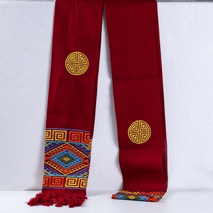 藏式腰带民族风西藏风刺绣图案新款包邮藏装藏袍棉麻流苏腰带