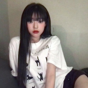 夏日宽松圆领少女卡通TEE T恤 猫猫课间操 ins可爱小猫咪印花短袖