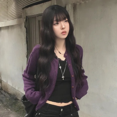 秋天日记 基本款圆领纽扣针织上衣 柔软短款修身打底长袖毛衣开衫