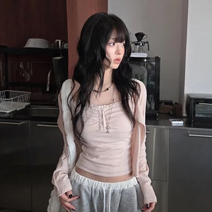 夏日小记 蝴蝶结芭蕾小吊带+防晒开衫 纯欲风白色百搭上衣两件套