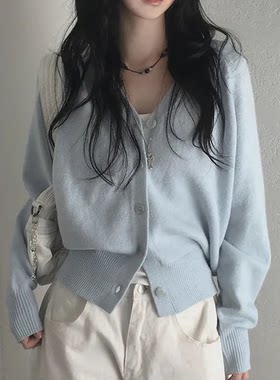 预习春天 宽松V领甜美针织开衫 温柔百搭显瘦外搭上衣毛衣外套