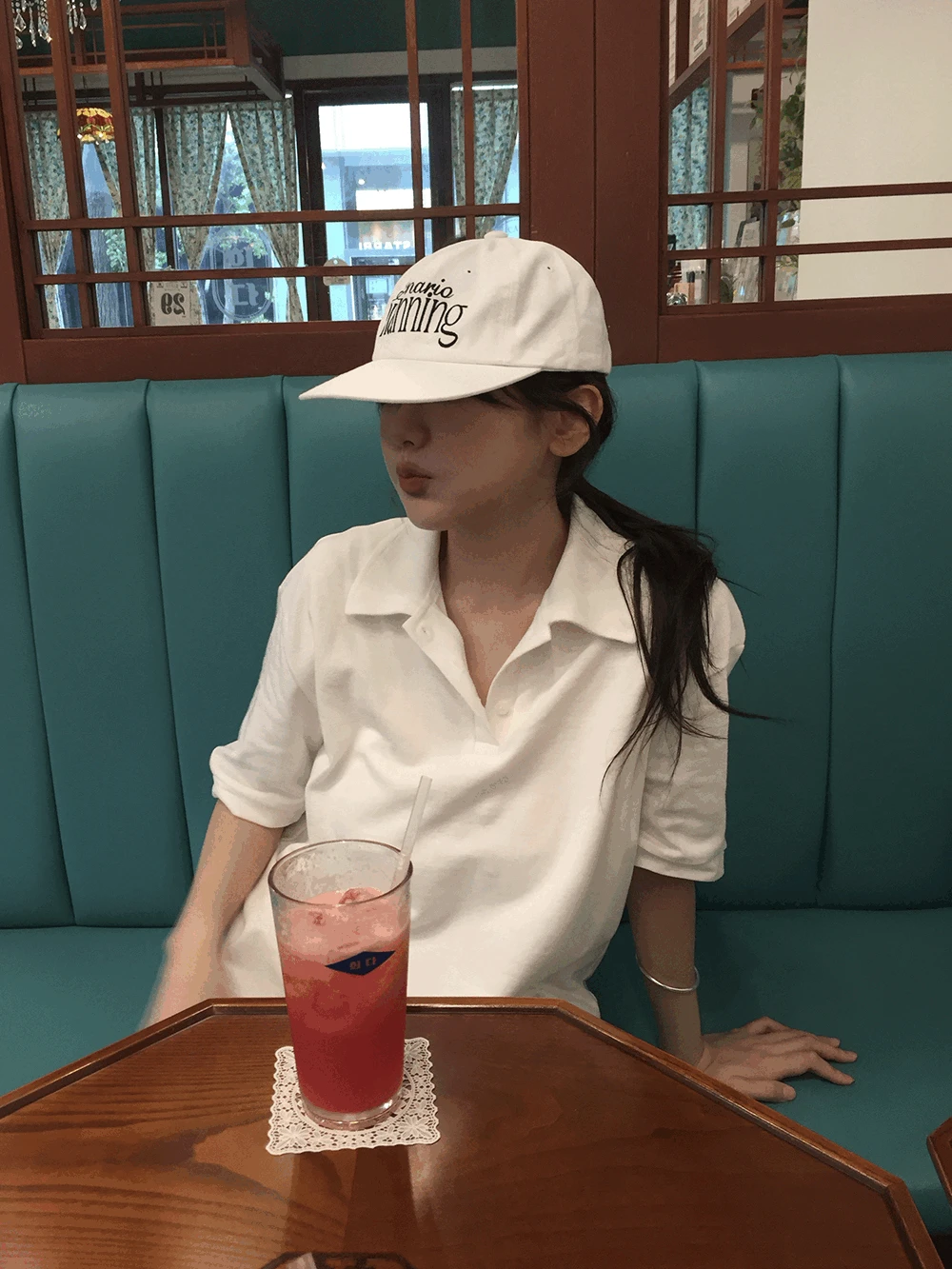 棒球少女风格 POLO领休闲宽松短袖T恤 学院风白色套头显瘦上衣