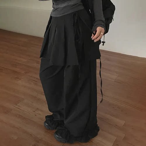 秋天日记 芭蕾风抽褶蝴蝶结裙裤 系带两件套百搭显瘦长裤休闲裤