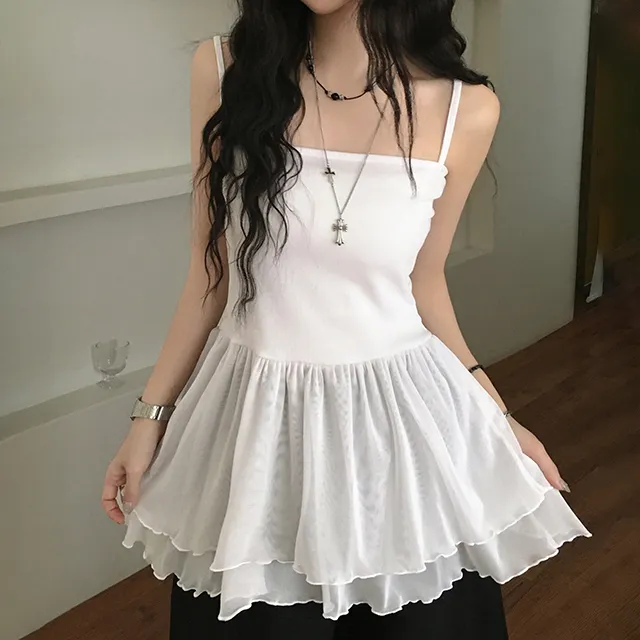 夏日小记 芭蕾风裙摆拼接吊带裙 叠穿内搭白色氛围感打底背心上衣,女装/女士精品,背心吊带,淘宝优惠券,粉丝福利购,淘宝优惠卷
