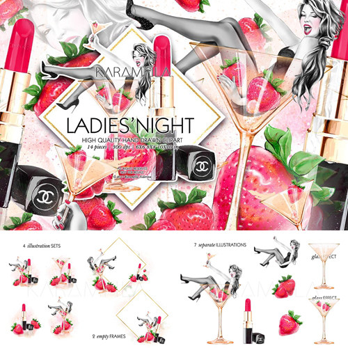 (b748)水彩手绘性感女郎女人口红插画美容院海报设计装饰png素材