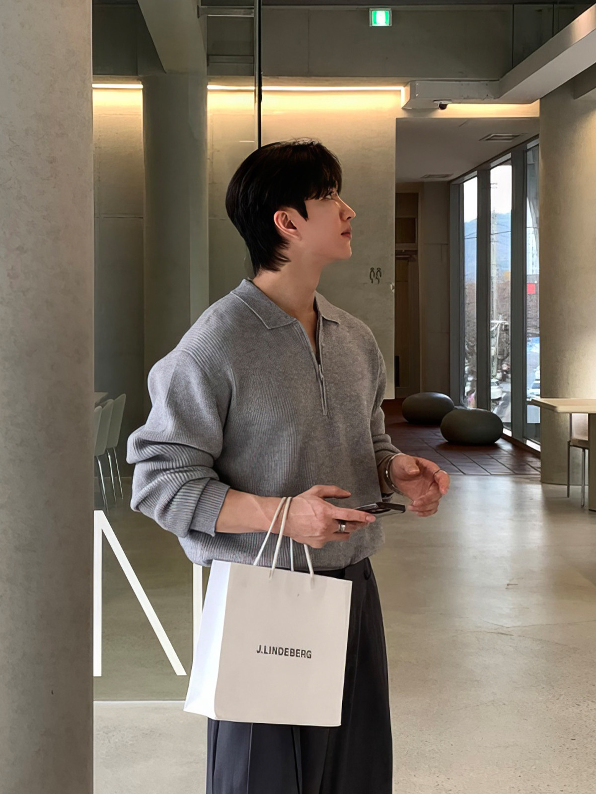 GRAY HALF-ZIP LAPEL KNIT SWEATER MENS AUTUMN KOREAN NEW MATURE AND STABLE TOP CASUAL AND VERSATILE SWEATER