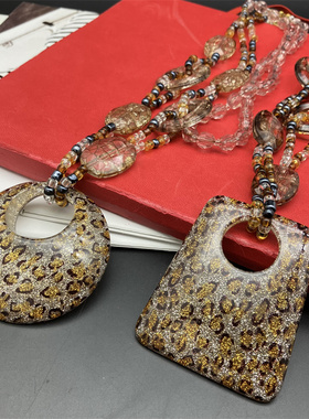 欧美夸张长项链豹纹几何necklace