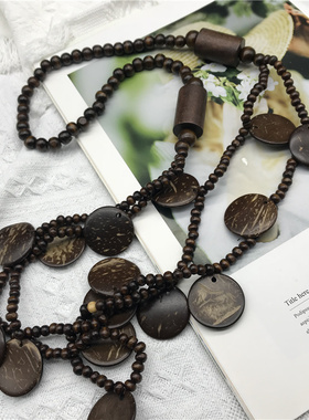 波西米亚风手工串珠棉麻项链