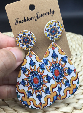 波西米亚长耳环earrings木质复古