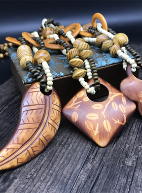 necklace棉麻风长项链复古树叶