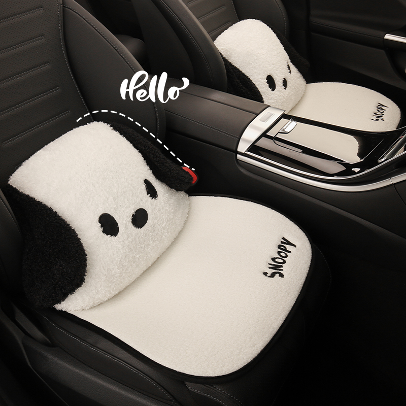 汽车坐垫冬季短毛绒可爱史努比座垫三件套女神座椅套保暖加热座套